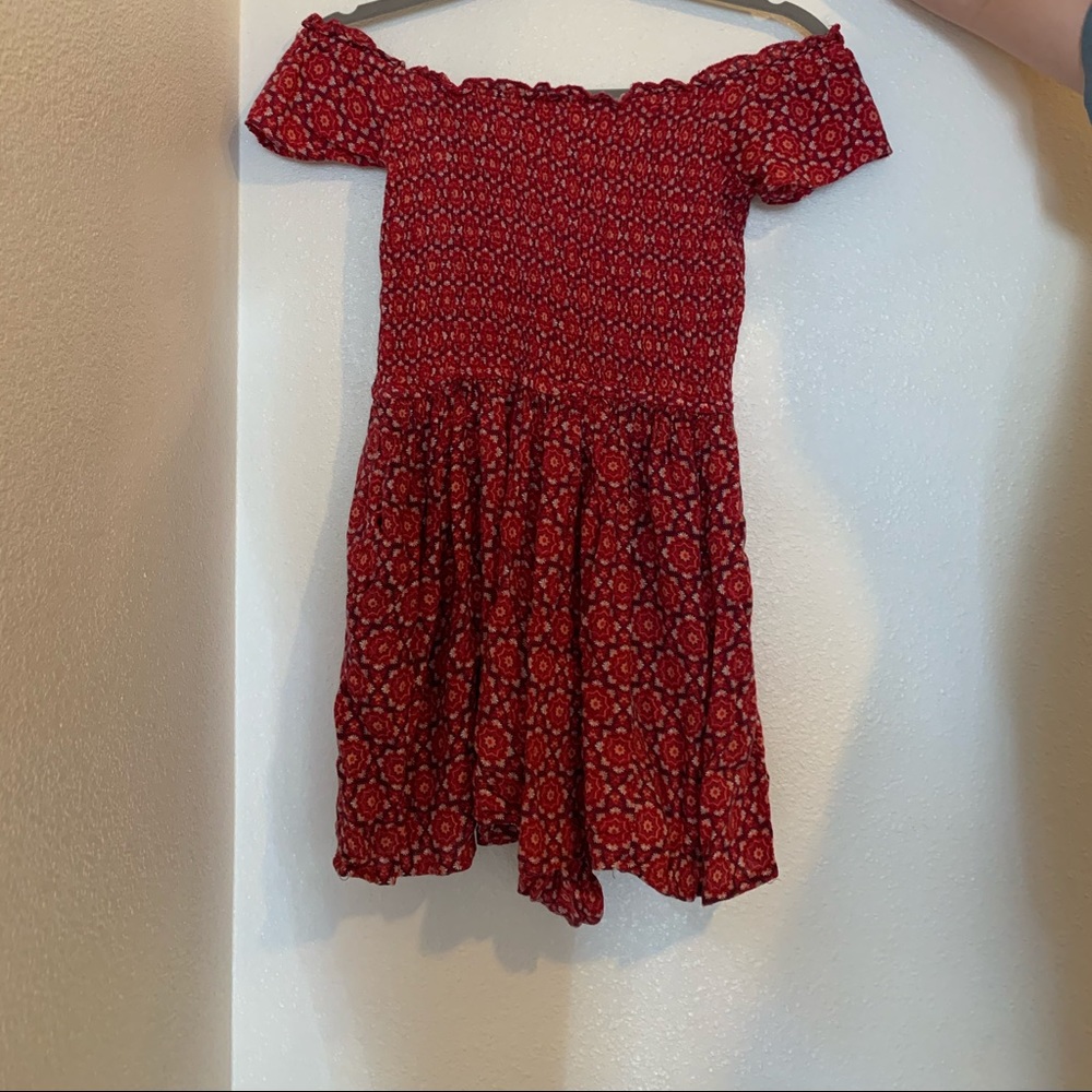 Red Floral Off the Shoulder Romper w Pockets!